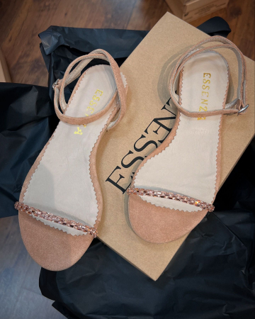 Crystal Collection - Sandale Chiara, din piele intoarsa roz somon, cu cristale rose