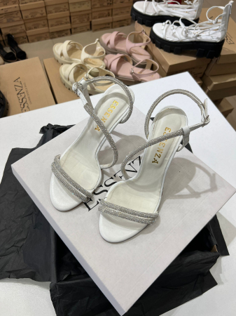 Sandale cu bareta ingusta Crystal, din piele naturala alba [2]