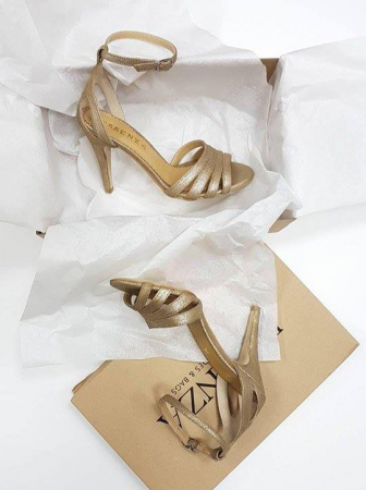 Insta Shop - Sandale cu barete, din piele naturala bronz sidef