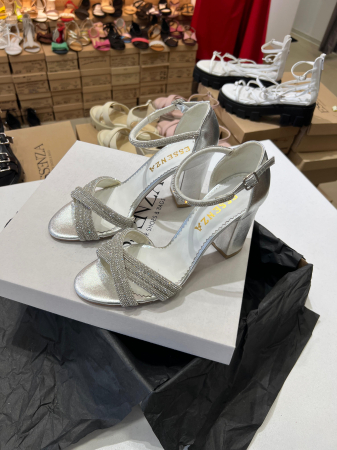 Sandale cu barete incrucisate Crystal, din piele naturala argintie  [2]