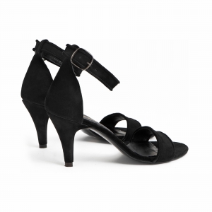 Sandale cu barete paspolate, din piele intoarsa neagra [2]
