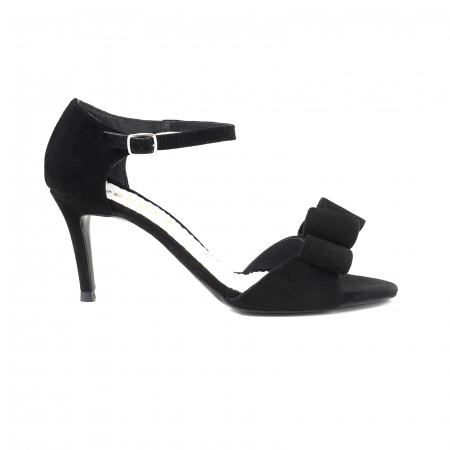 INCALTAMINTE - Sandale cu funde duble, din piele intoarsa neagra