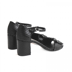 Sandale cu fundita din piele naturala neagra texturata [3]