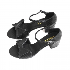 Sandale cu fundita din piele naturala neagra texturata [2]
