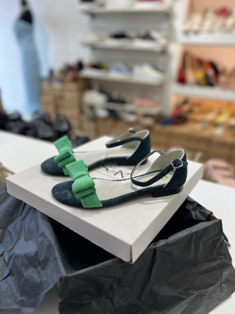 OUTLET PRIMAVARA-VARA - Sandale cu fundite, din piele naturala verde.