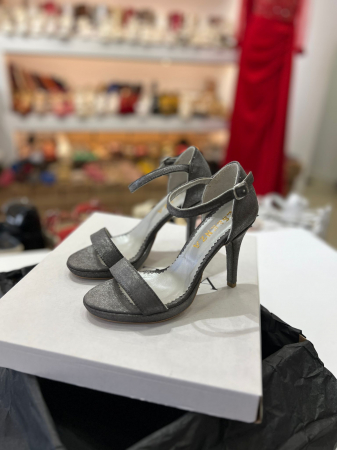 Sandale cu platforma, din piele gri glitter  [2]