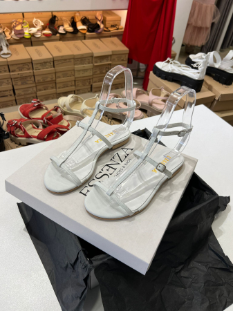 Sandale cu talpa joasa, cu bareta subtiri din piele alba  [4]