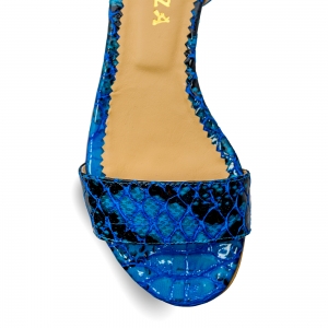 Sandale cu talpa joasa, din piele lacuita in nuante de albastru cu textura de piele de sarpe [3]