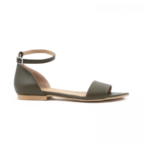 FEMEI - Sandale cu talpa joasa, din piele naturala verde khaki