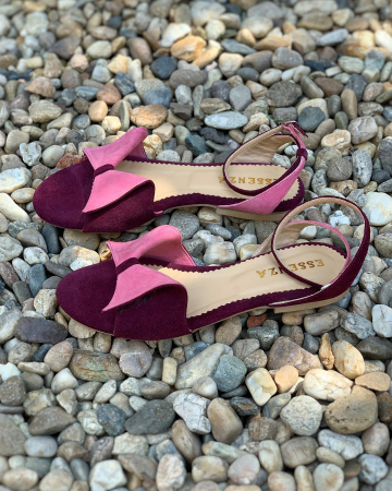 Sandale - Sandale cu talpă joasă, din piele intoarsa mov si roz
