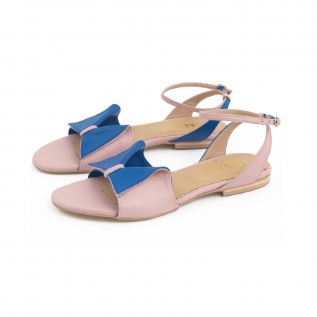 Sandale cu talpă joasă, din piele naturala roz si albastra [1]