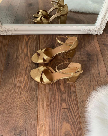 Insta Shop - Sandale din piele aurie, cu toc gros