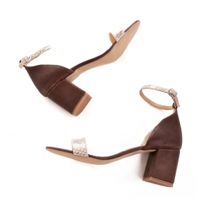 Sandale din piele cu textura de piele de sarpe si piele maron [1]