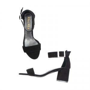 Sandale din piele intoarsa neagra, cu toc gros [2]