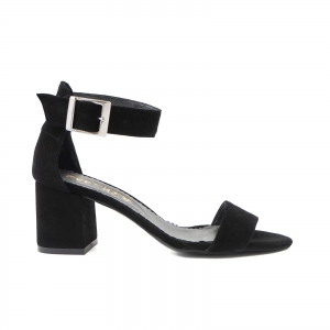FEMEI - Sandale din piele intoarsa neagra, cu toc gros