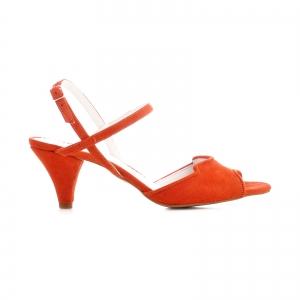 Sandale - Sandale din piele intoarsa rosie, cu toc conic