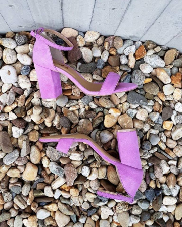 Insta Shop - Sandale din piele intoarsa roz-lila, cu toc gros