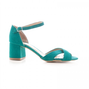 FEMEI - Sandale din piele intoarsa turquoise, cu toc gros
