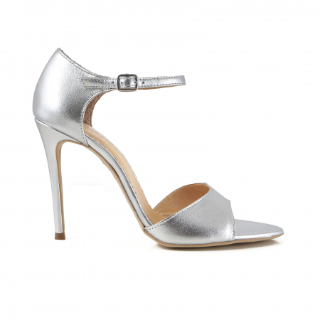 FEMEI - Sandale din piele laminata argintie, cu toc stiletto