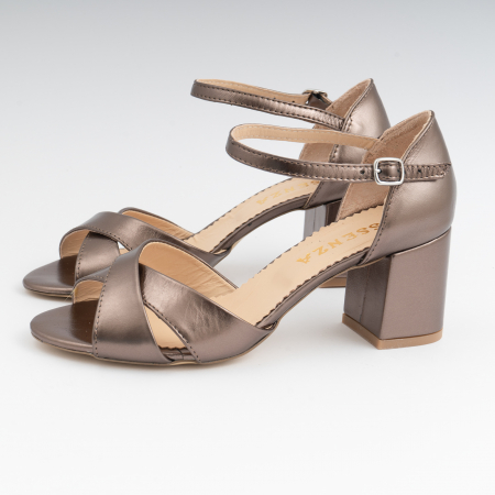 Sandale din piele laminata bronz, cu toc gros [1]