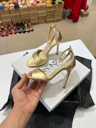 OUTLET PRIMAVARA-VARA - Sandale din piele naturala aurie, cu toc inalt