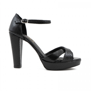 FEMEI - Sandale din piele naturala neagra cu textura de piele de piton