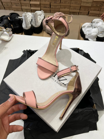 Sandale din piele naturala roz si piele metalizata visinie, cu toc stiletto de 10 cm  [1]