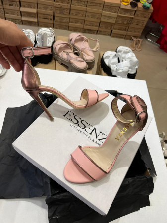 OUTLET PRIMAVARA-VARA - Sandale din piele naturala roz si piele metalizata visinie, cu toc stiletto de 10 cm 