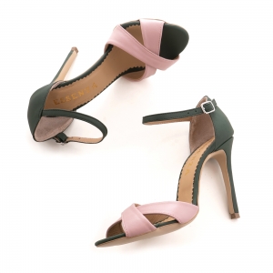 Sandale din piele naturala verde si roz [3]