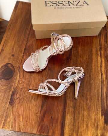Sandale din piele roz lavanda si cristale rose, toc  stiletto 7cm [4]