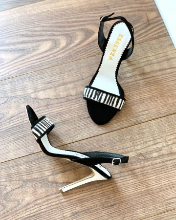 Sandale elegante din piele intoarsa neagra si animal print. [2]