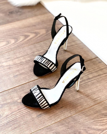 Sandale elegante din piele intoarsa neagra si animal print. [1]