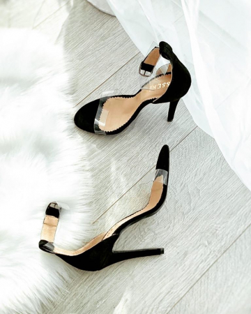 FEMEI - Sandale elegante din piele intoarsa neagra si plastic
