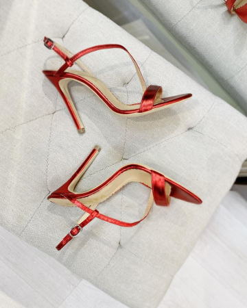 Sandale elegante din piele laminata rosie, cu toc stiletto. [2]