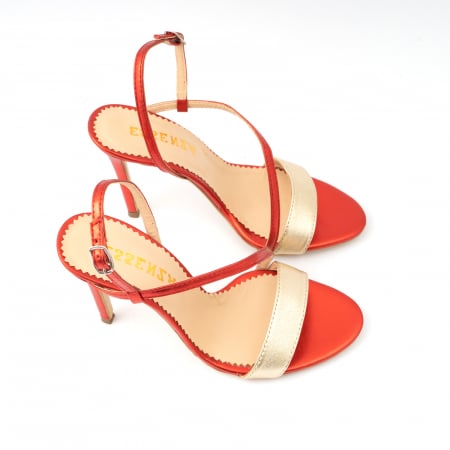 Sandale elegante din piele laminata rosie si aurie, cu toc stiletto [2]