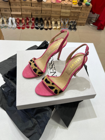 Sandale elegante din piele nabuc roz intens si animal print. [3]