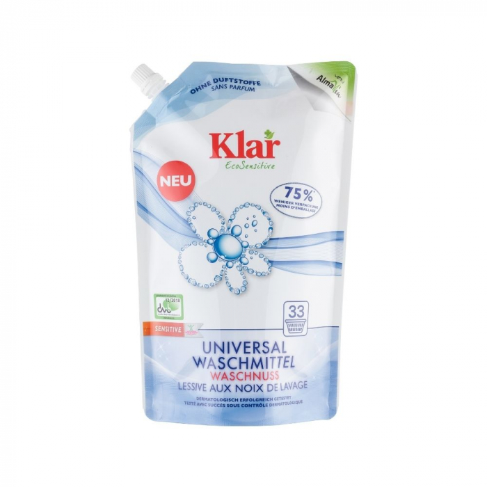 Detergent bio lichid fara parfum pentru rufe, 3 in 1, cu nuci de sapun, Klar, 1500ml [1]