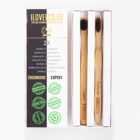 Periuță de dinți din bambus, Ergonomic + Expert, pachet dublu, I Love Eco [0]