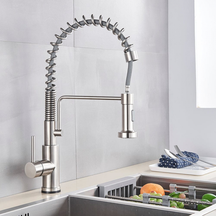 Bateria profesionala pentru bucatarie Heim Chrome, cu 2 functii de curgere, dus extractibil, senzor tactil de pornire/oprire, argintiu nichelat [2]