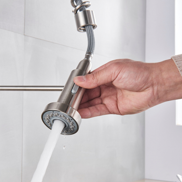 Bateria profesionala pentru bucatarie Heim Chrome, cu 2 functii de curgere, dus extractibil, senzor tactil de pornire/oprire, argintiu nichelat [7]