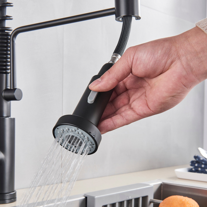 Bateria profesionala pentru bucatarie Heim Matte, cu 2 functii de curgere, dus extractibil, senzor tactil de pornire/oprire, negru mat [5]