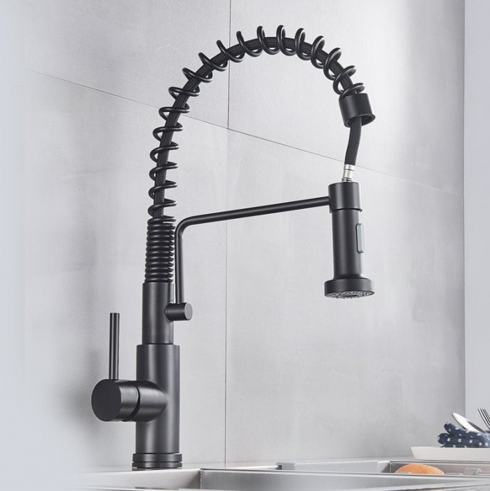 Bateria profesionala pentru bucatarie Heim Matte, cu 2 functii de curgere, dus extractibil, senzor tactil de pornire/oprire, negru mat [3]