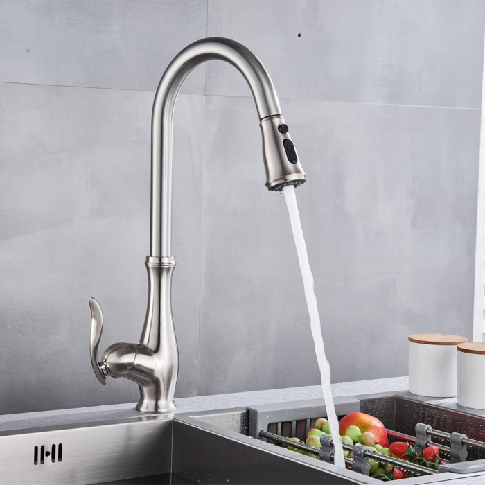 Bateria profesionala pentru bucatarie Shein, cu 2 functii de curgere, dus extractibil, argintiu nichelat [3]