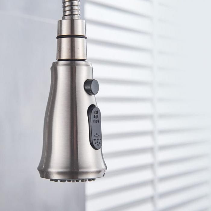 Bateria profesionala pentru bucatarie Shein, cu 2 functii de curgere, dus extractibil, argintiu nichelat [4]