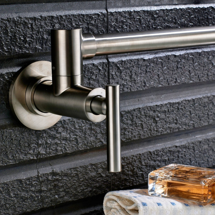 Baterie bucatarie cu brat pliabil pentru aragaz din otel masiv, montare in perete, culoare arginitiu nichelat semilucios [7]