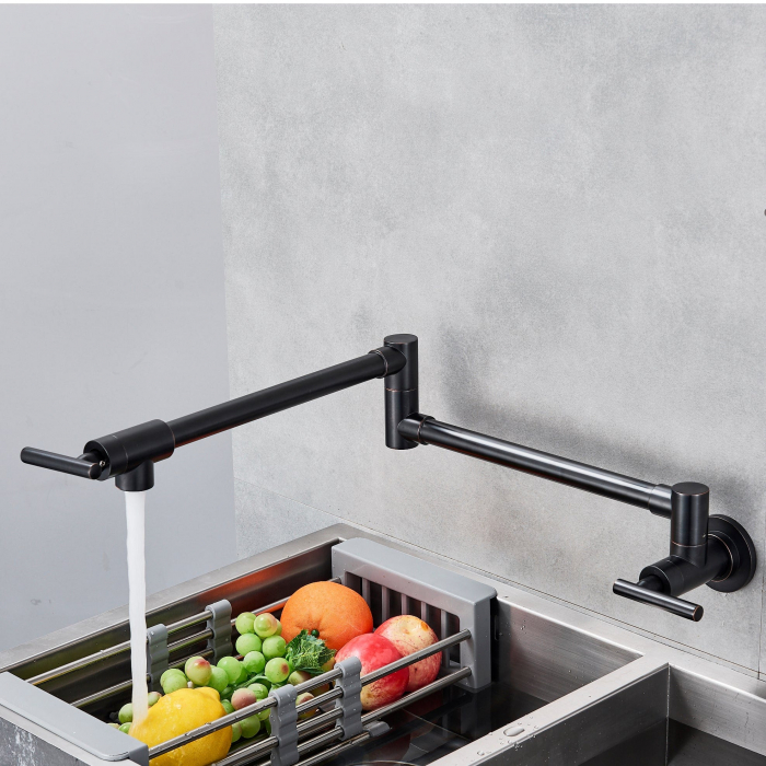 Baterie bucatarie cu brat pliabil pentru aragaz din otel masiv montare pe perete culoare neagra [2]