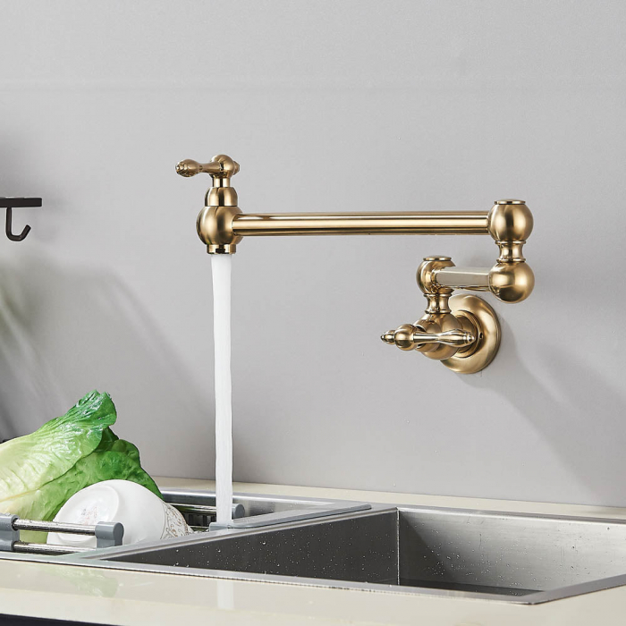 Baterie bucatarie cu prat pliabil si montare in perete deasupra chiuvetei, auriu [5]