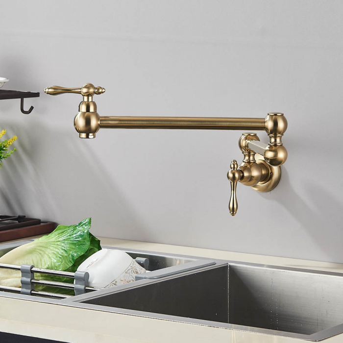 Baterie bucatarie cu prat pliabil si montare in perete deasupra chiuvetei, auriu [3]