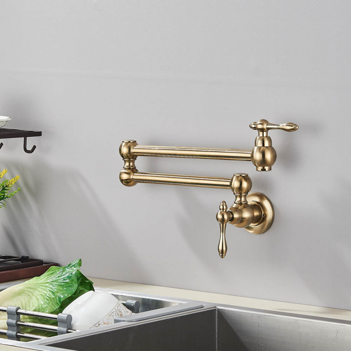 Baterie bucatarie cu prat pliabil si montare in perete deasupra chiuvetei, auriu [2]