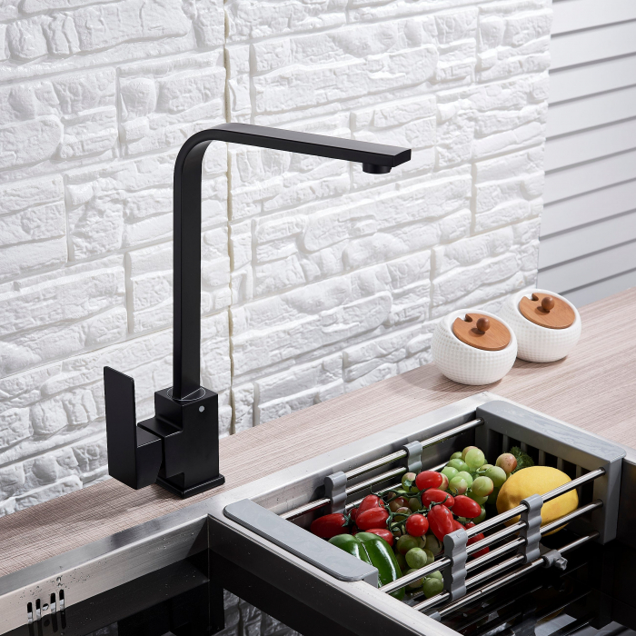 Baterie bucatarie lux  cu cadru patrat si monocomanda, negru mat [3]